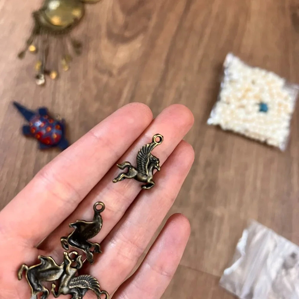 Bead Jewelry Making Craft Lot- Stone, Glass, Metal  Peruvian Necklace